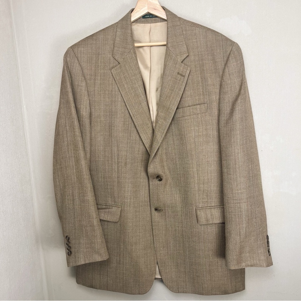 Vintage Lauren Ralph Lauren Herringbone‎ Tan Canadian Silk/Wool Blazer Size 46L